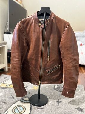 Vanson x Roland Sand Men's Brown Leather Jacket with Zip Pockets